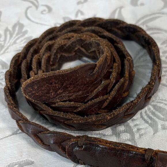 HOLLISTER Belt Braided Leather Walnut Brown Sz 32 Equestrian Ranch Southern Boho - Picture 2 of 5